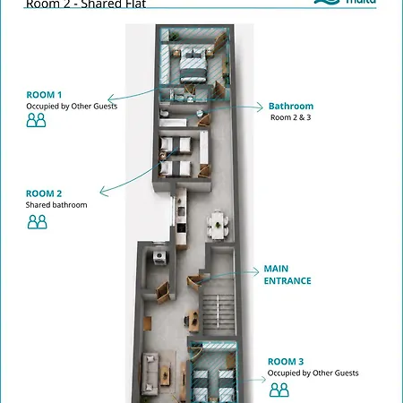 F4 2, Private Two Single Beds Shared Bathroom